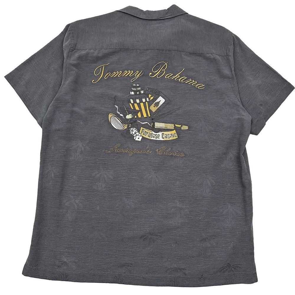 VTG TOMMY BAHAMA  SWINGER'S CHOICE Camp SHIRT Men Medium PARADISE CASINO Black